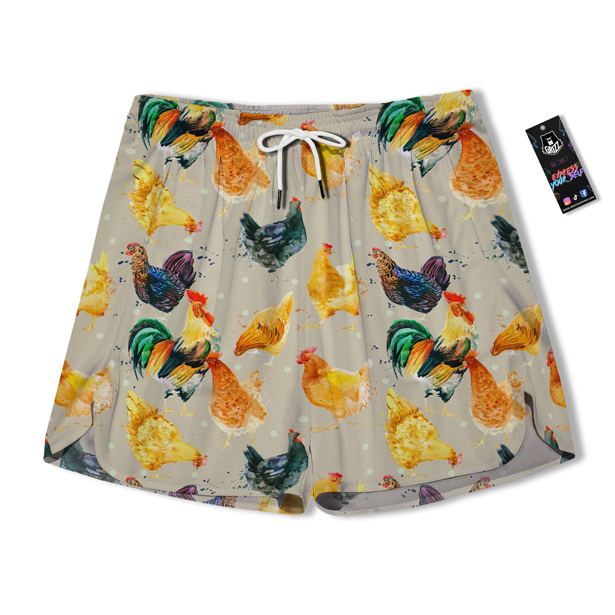 Rooster Watercolor Print Pattern Men's Running Shorts-grizzshop