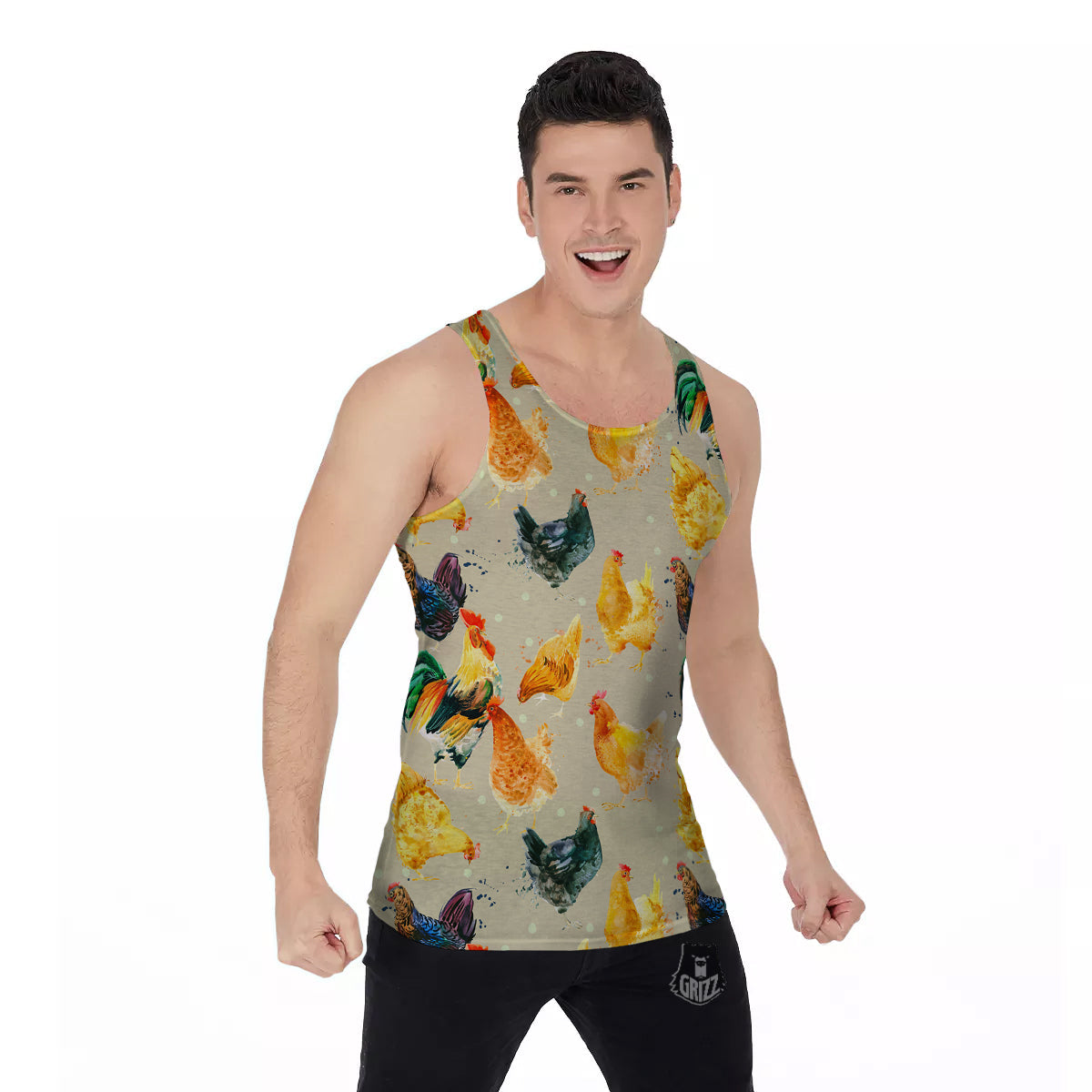 Rooster Watercolor Print Pattern Men's Tank Top-grizzshop