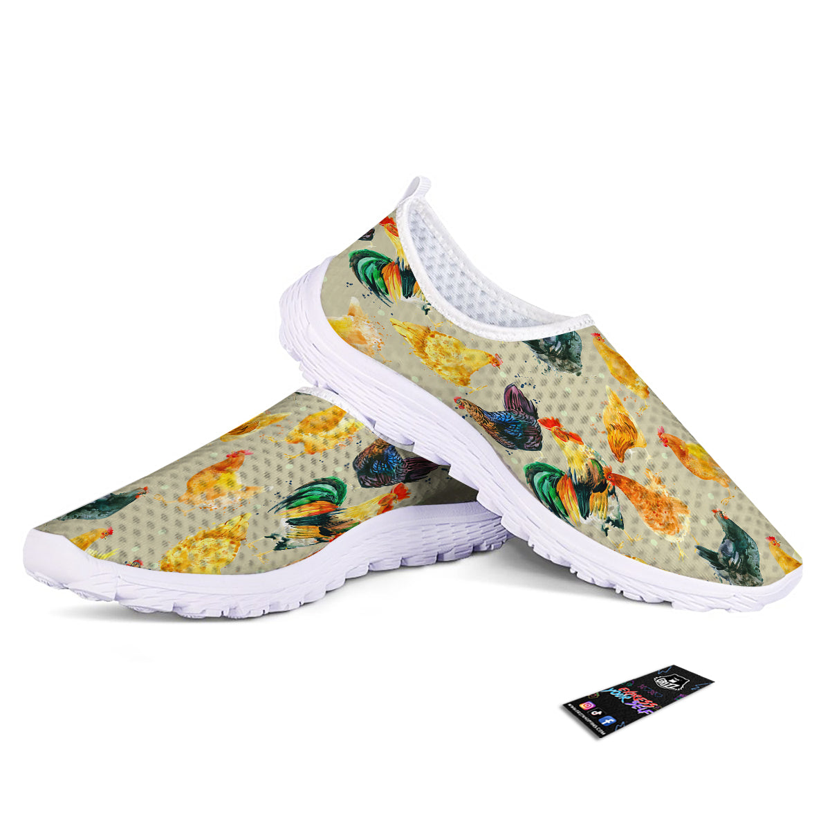 Rooster Watercolor Print Pattern Nurse Shoes-grizzshop