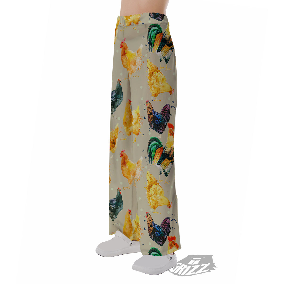 Rooster Watercolor Print Pattern Pajama Pants-grizzshop
