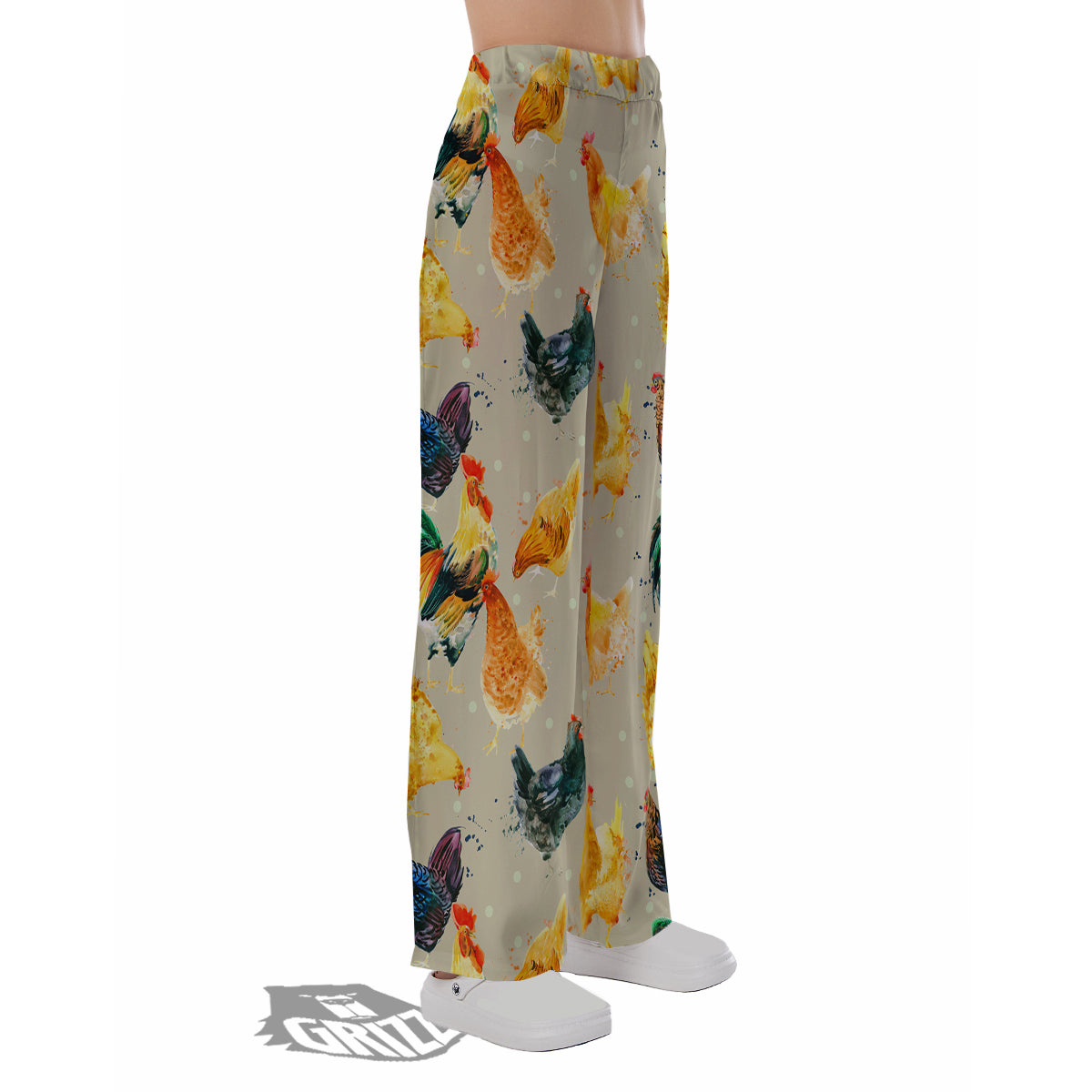 Rooster Watercolor Print Pattern Pajama Pants-grizzshop