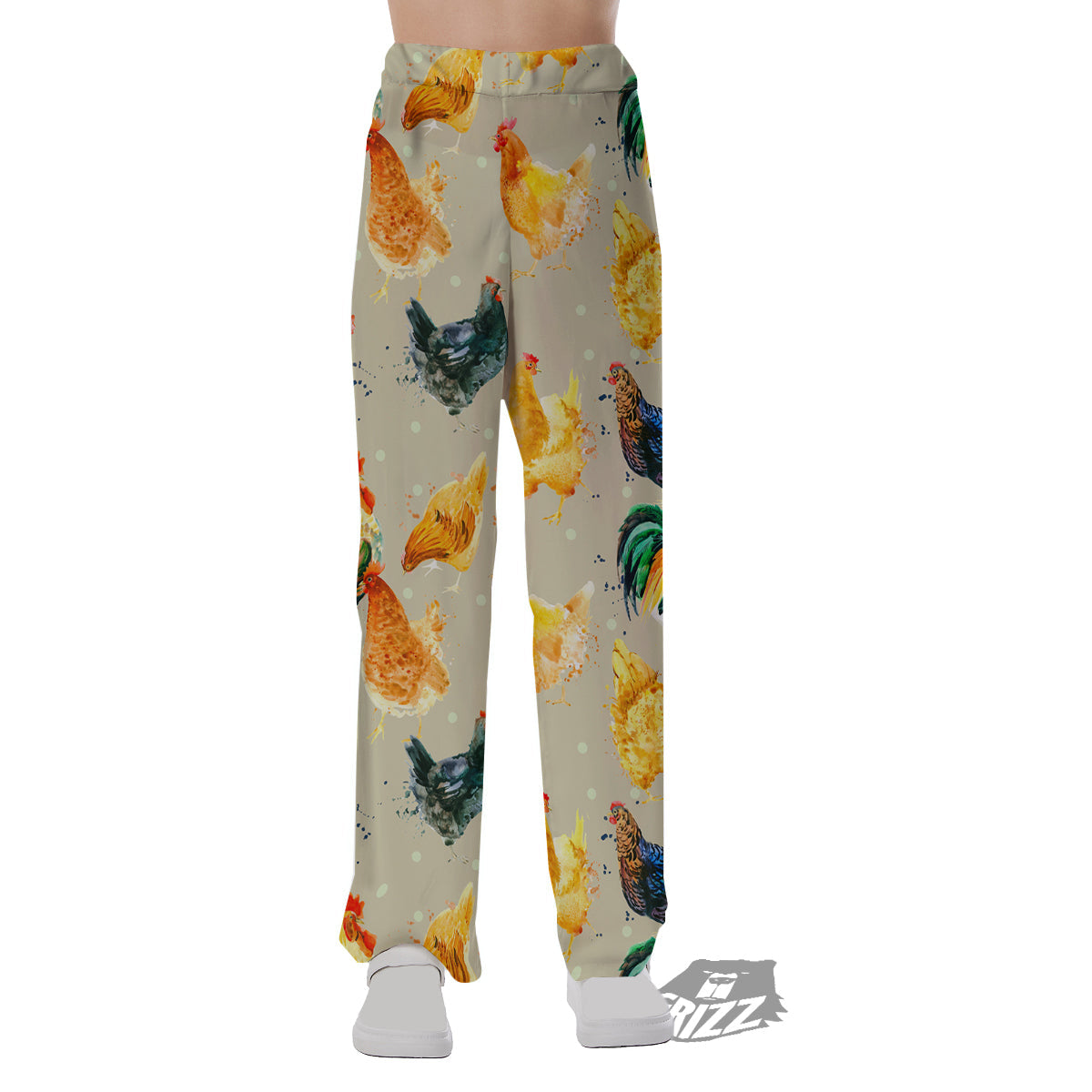 Rooster Watercolor Print Pattern Pajama Pants-grizzshop