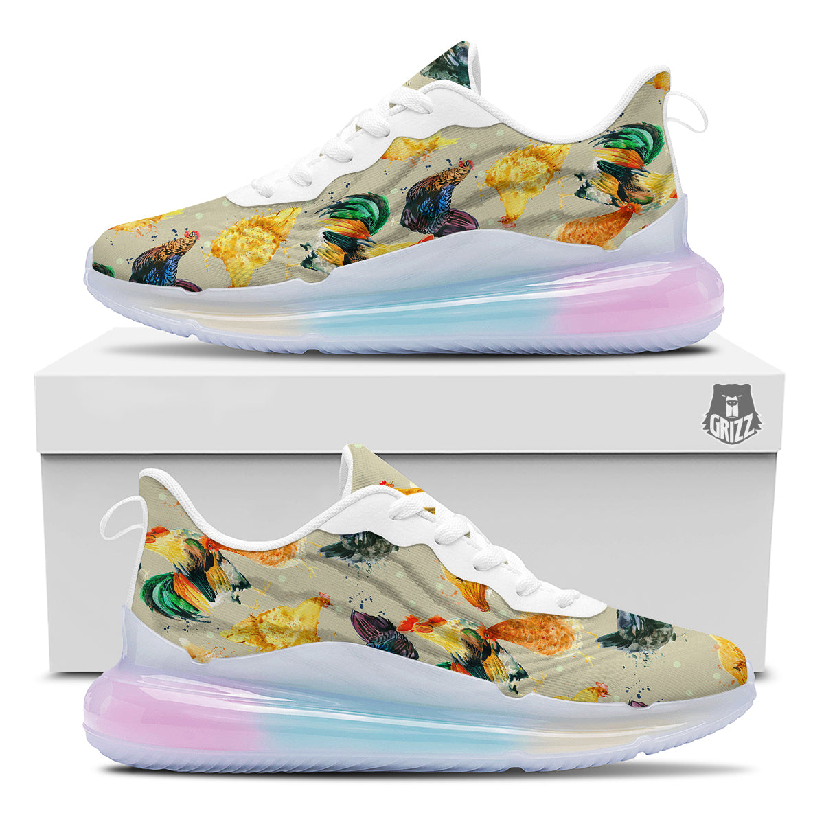 Rooster Watercolor Print Pattern Running Sneakers-grizzshop
