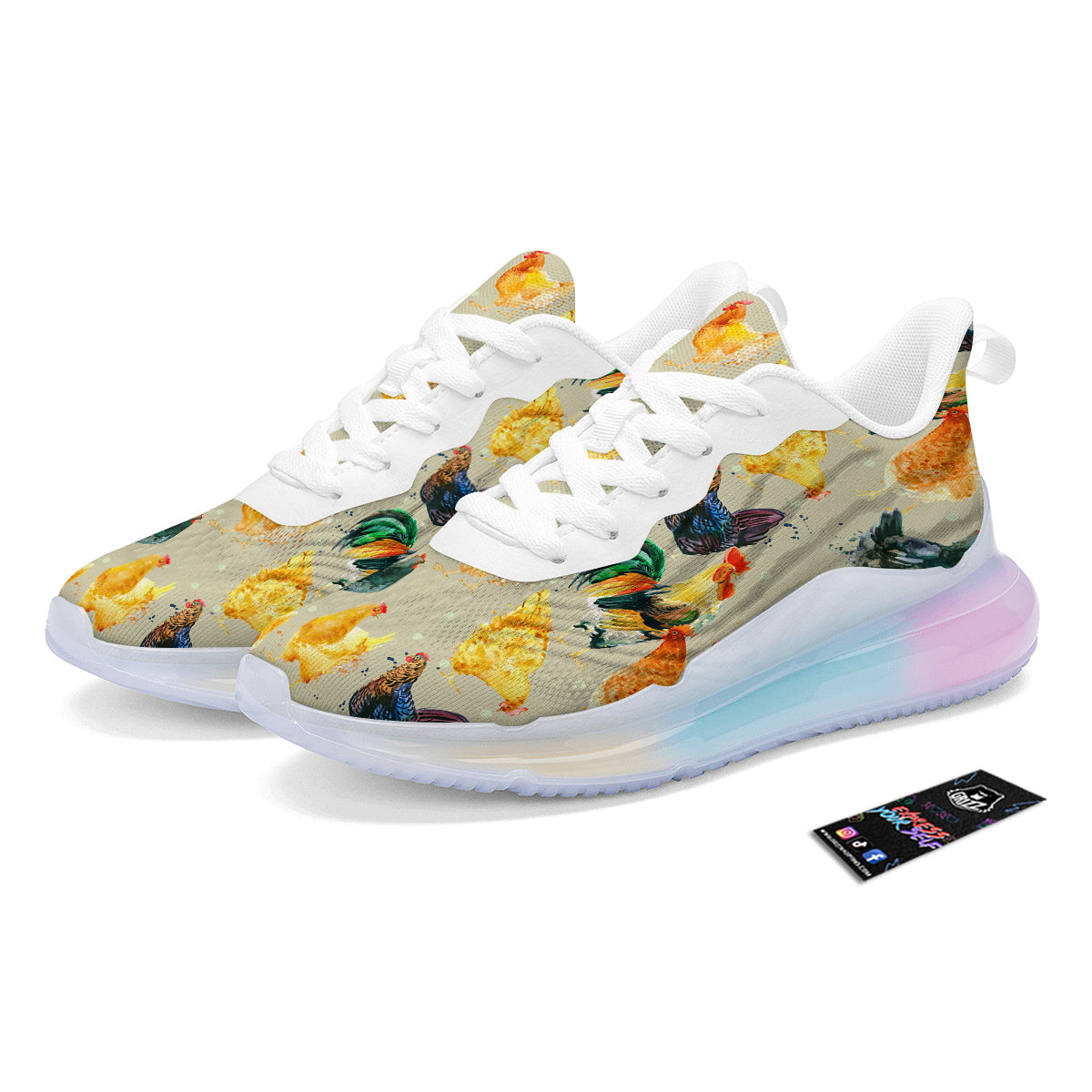 Rooster Watercolor Print Pattern Running Sneakers-grizzshop