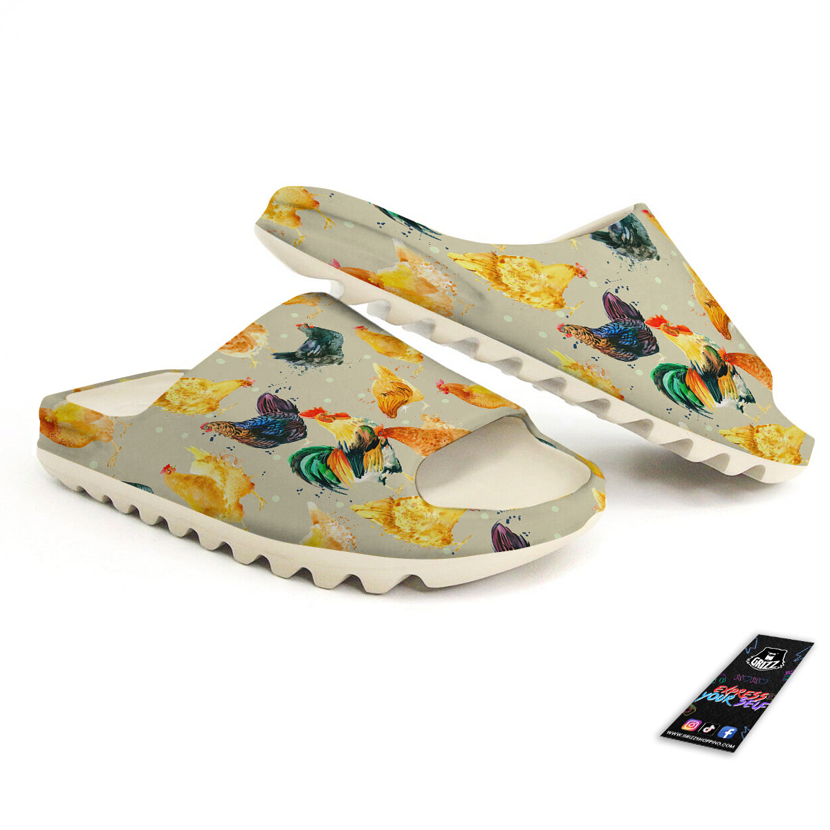 Rooster Watercolor Print Pattern Sandals-grizzshop