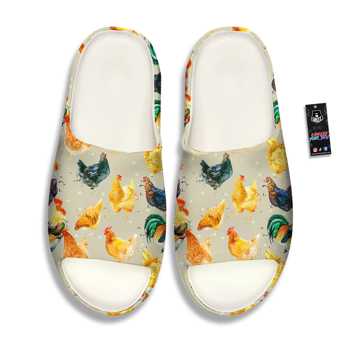 Rooster Watercolor Print Pattern Sandals-grizzshop