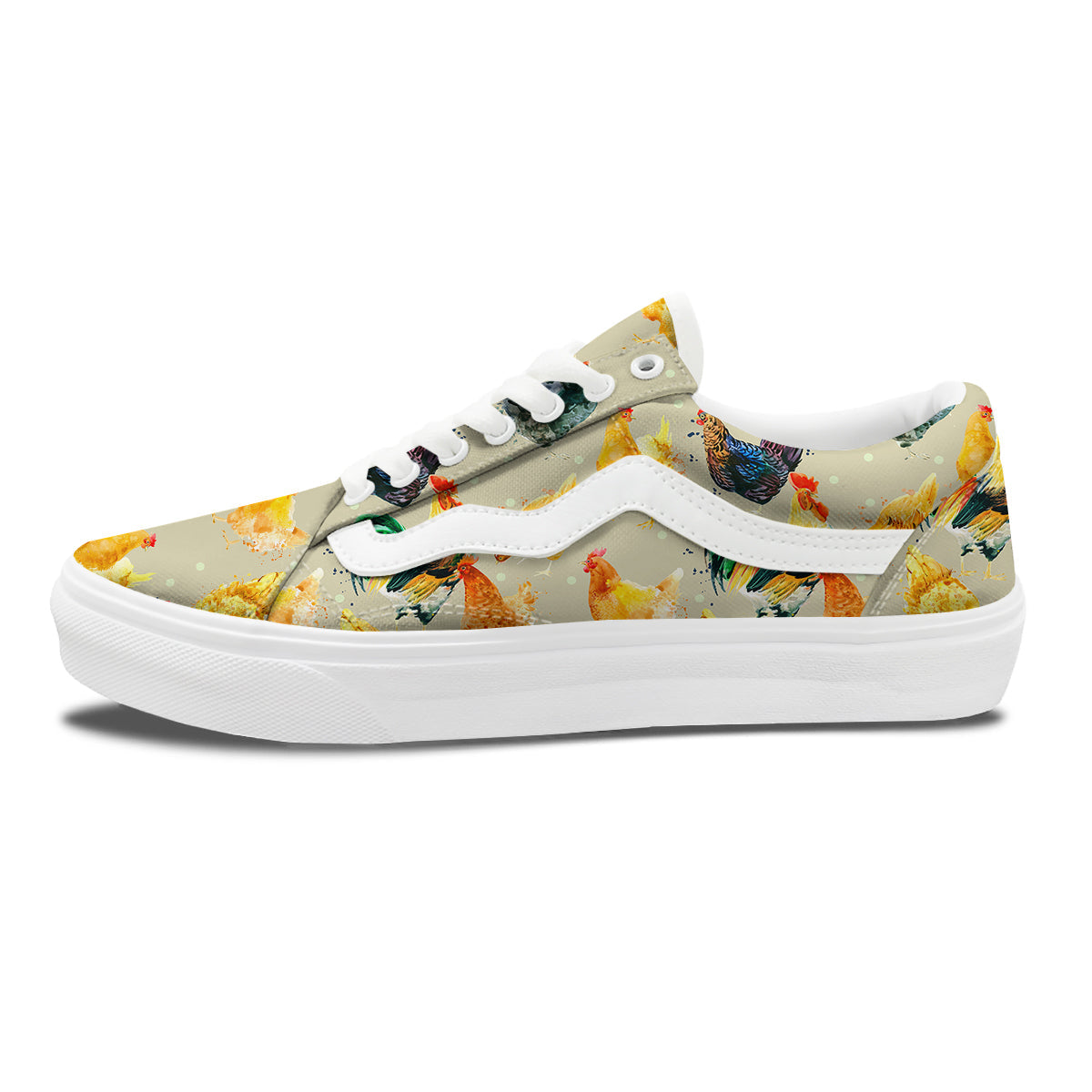 Rooster Watercolor Print Pattern Skate Shoes-grizzshop