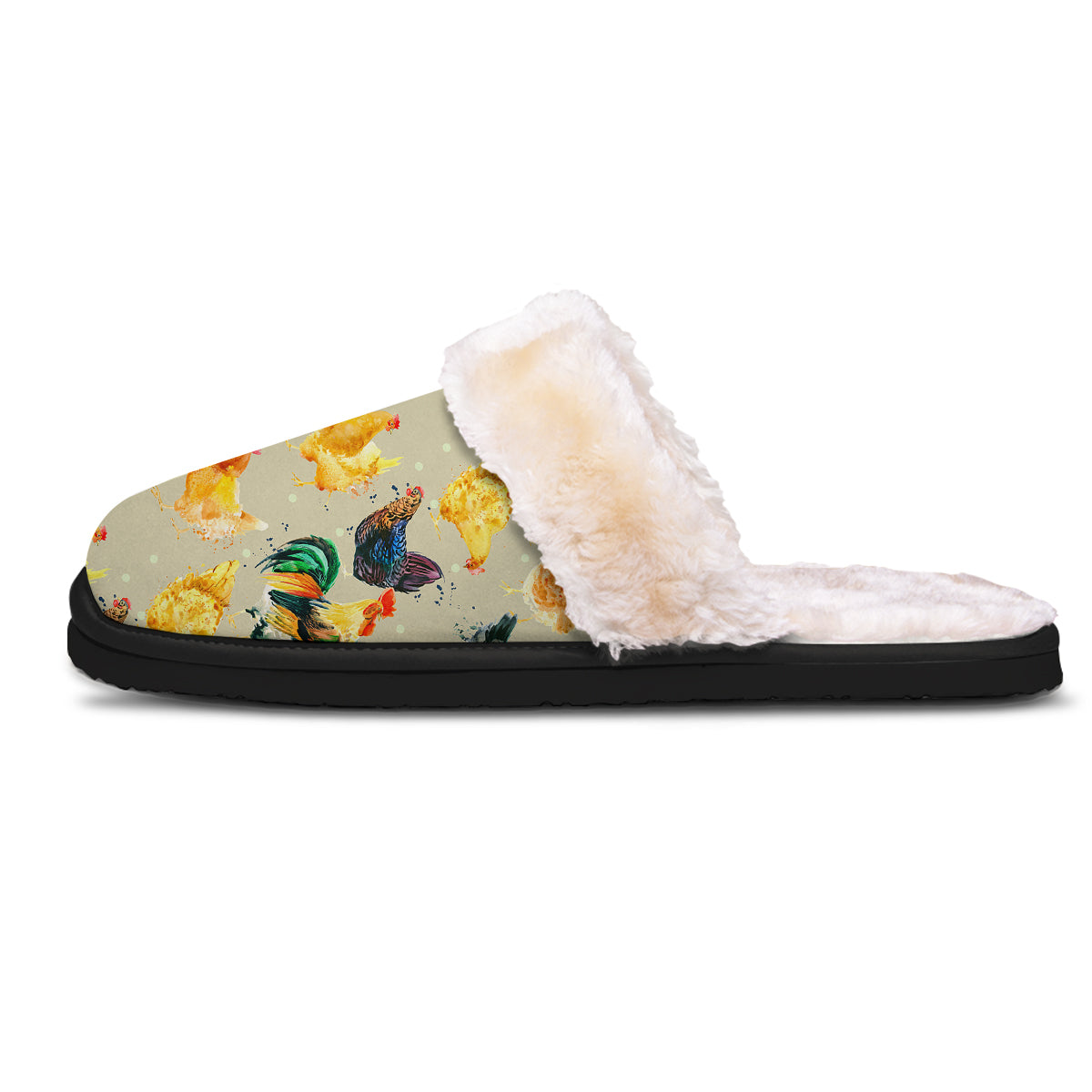 Rooster Watercolor Print Pattern Slippers-grizzshop