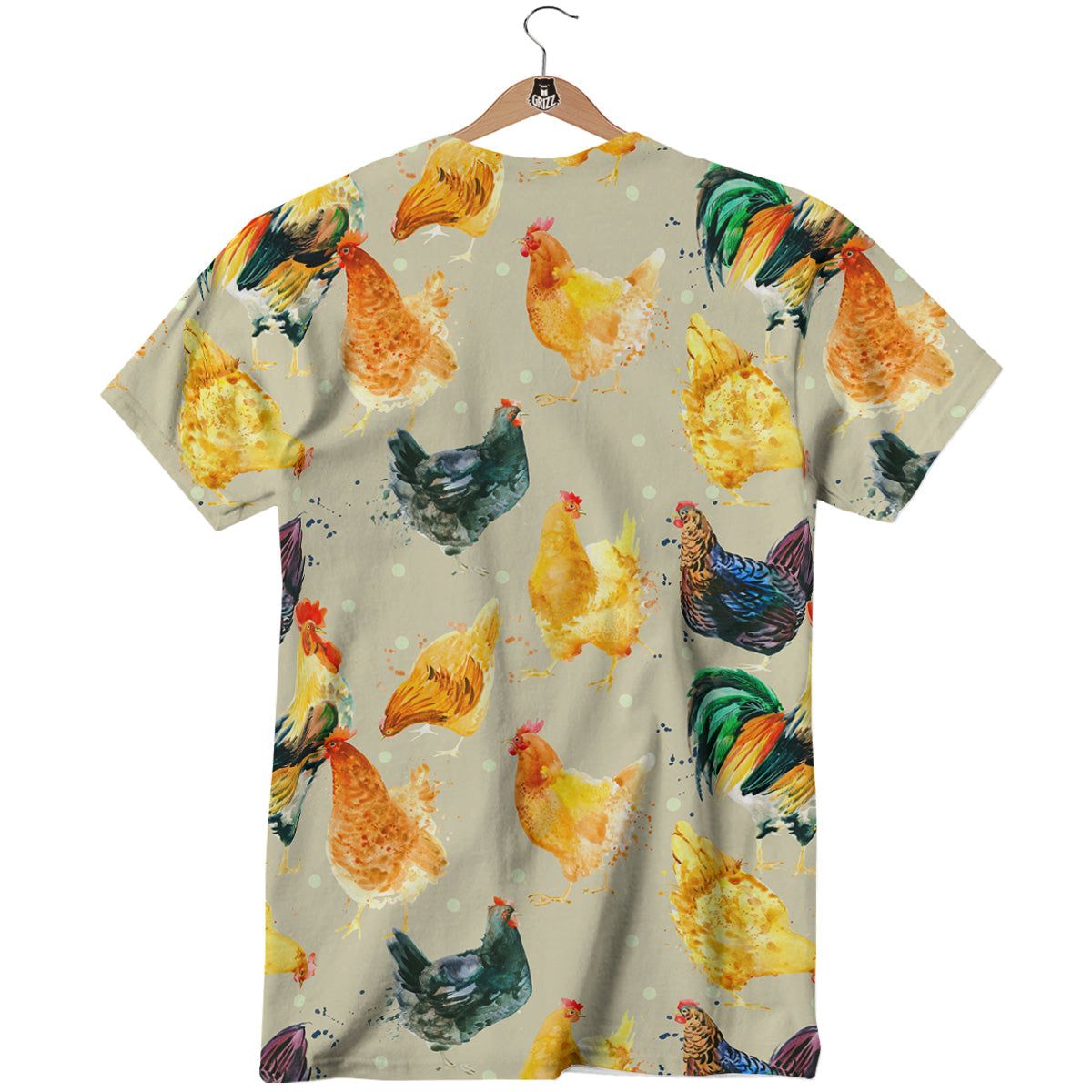 Rooster Watercolor Print Pattern T-Shirt-grizzshop