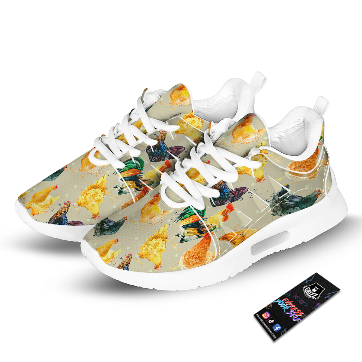 Rooster Watercolor Print Pattern Tennis Shoes-grizzshop