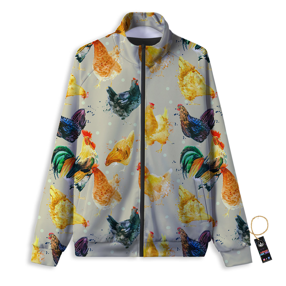 Rooster Watercolor Print Pattern Track Jacket-grizzshop