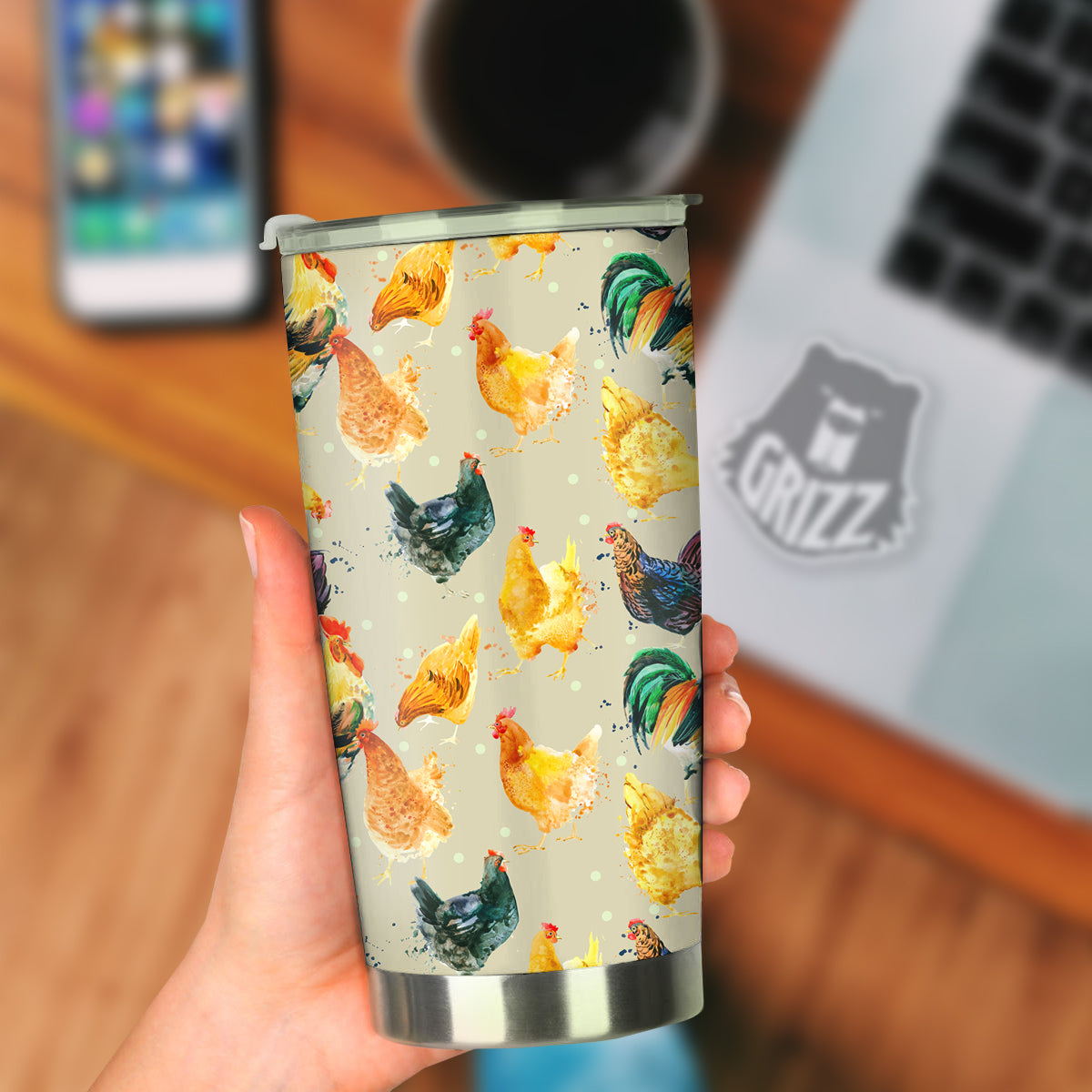 Rooster Watercolor Print Pattern Tumbler-grizzshop