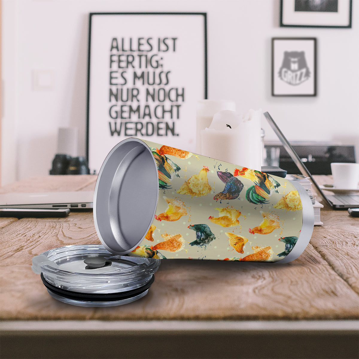 Rooster Watercolor Print Pattern Tumbler-grizzshop