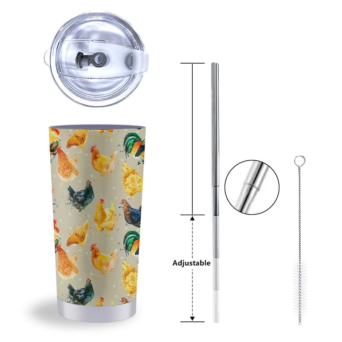 Rooster Watercolor Print Pattern Tumbler-grizzshop