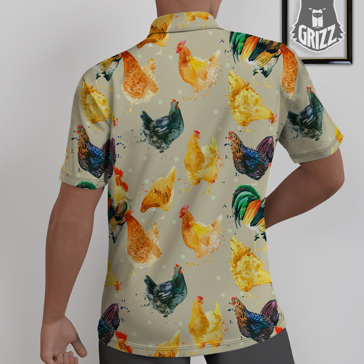 Rooster Watercolor Print Pattern Untucked Shirts-grizzshop