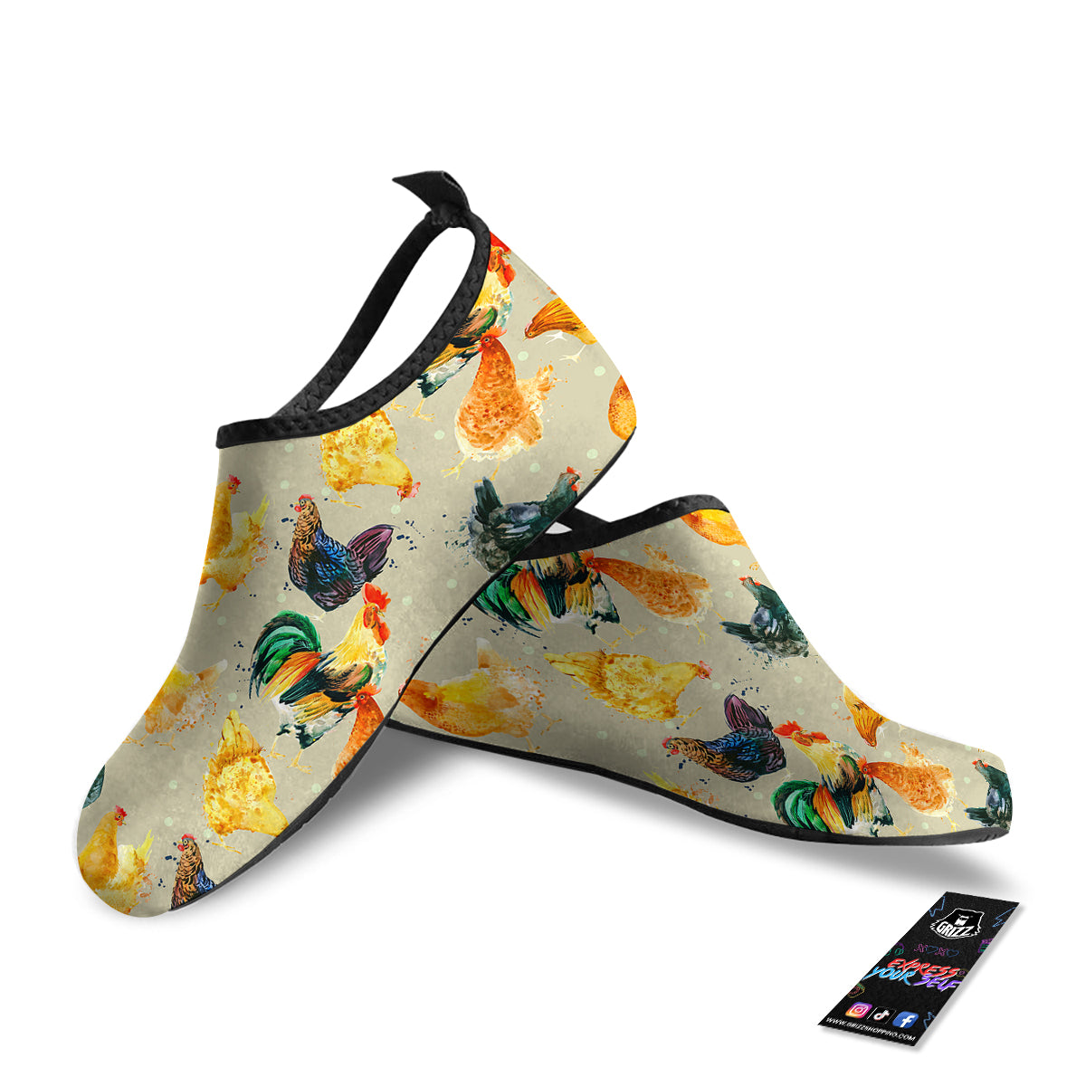 Rooster Watercolor Print Pattern Water Shoes-grizzshop