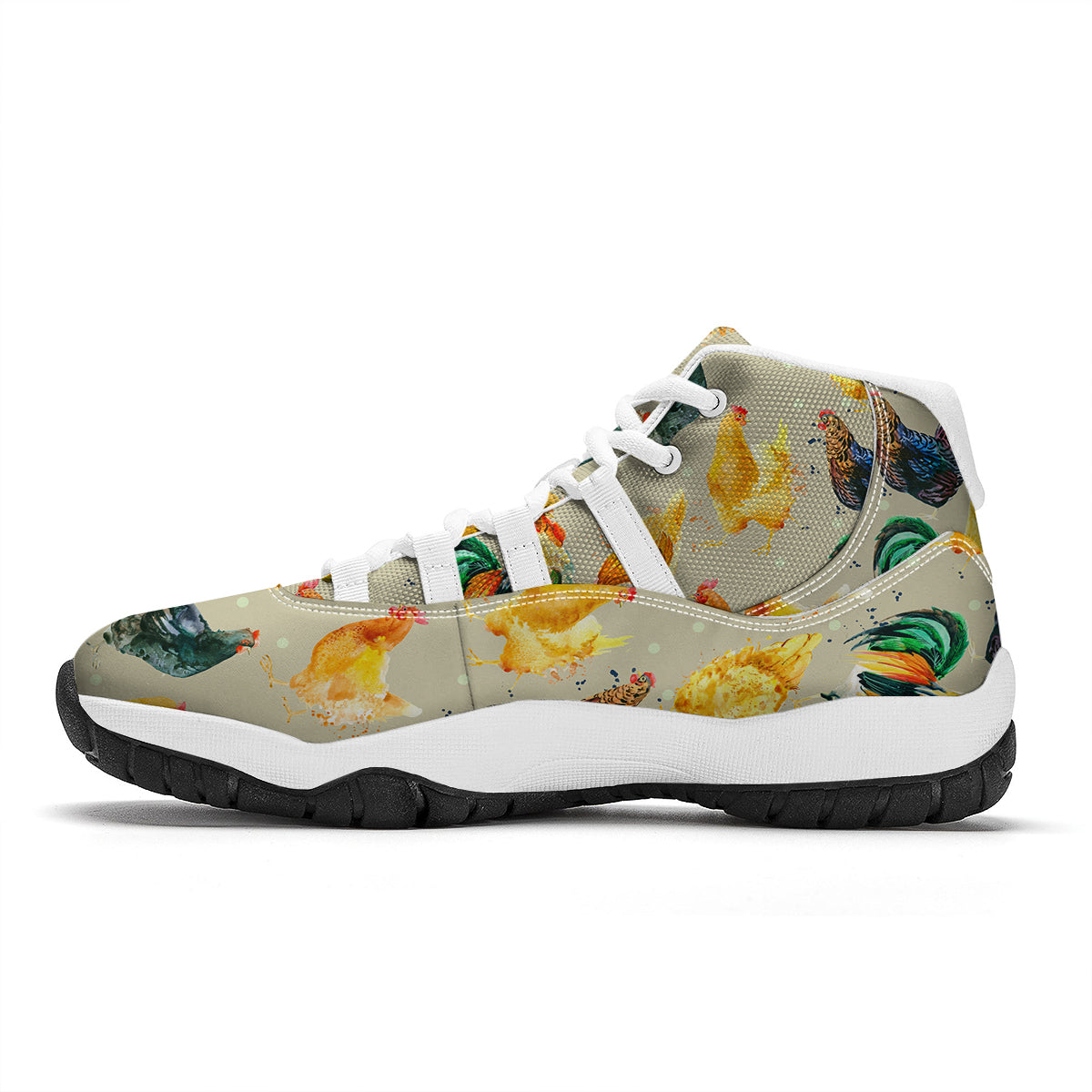 Rooster Watercolor Print Pattern White Bball Shoes-grizzshop
