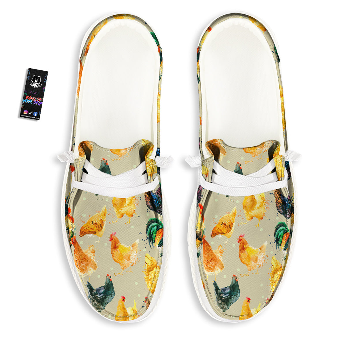 Rooster Watercolor Print Pattern White Loafers-grizzshop