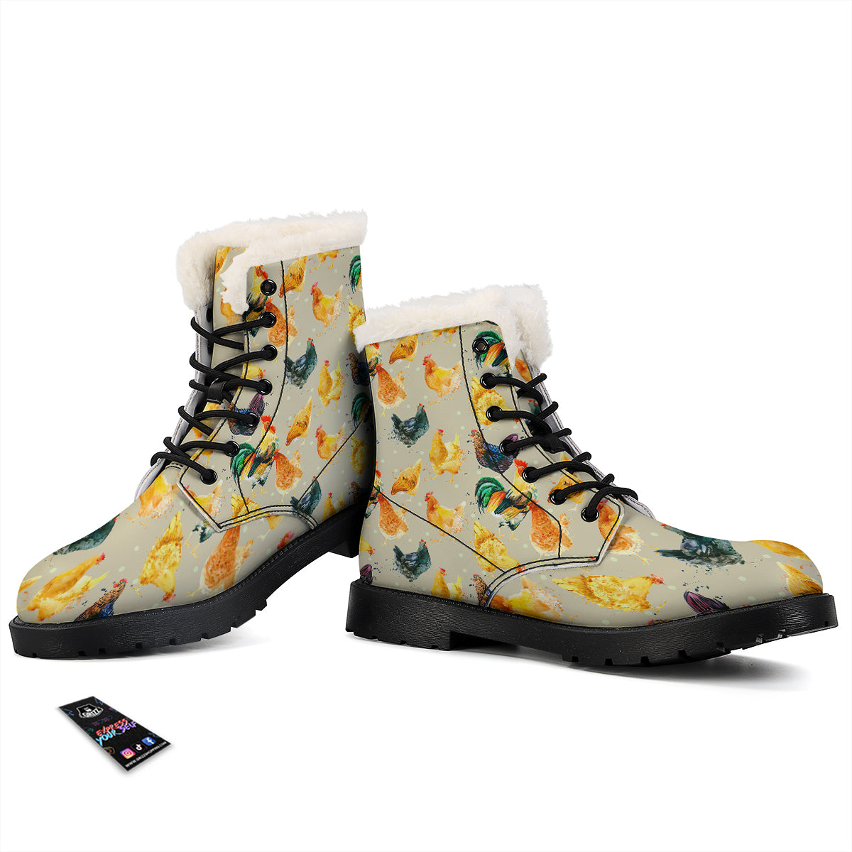 Rooster Watercolor Print Pattern Winter Boots-grizzshop