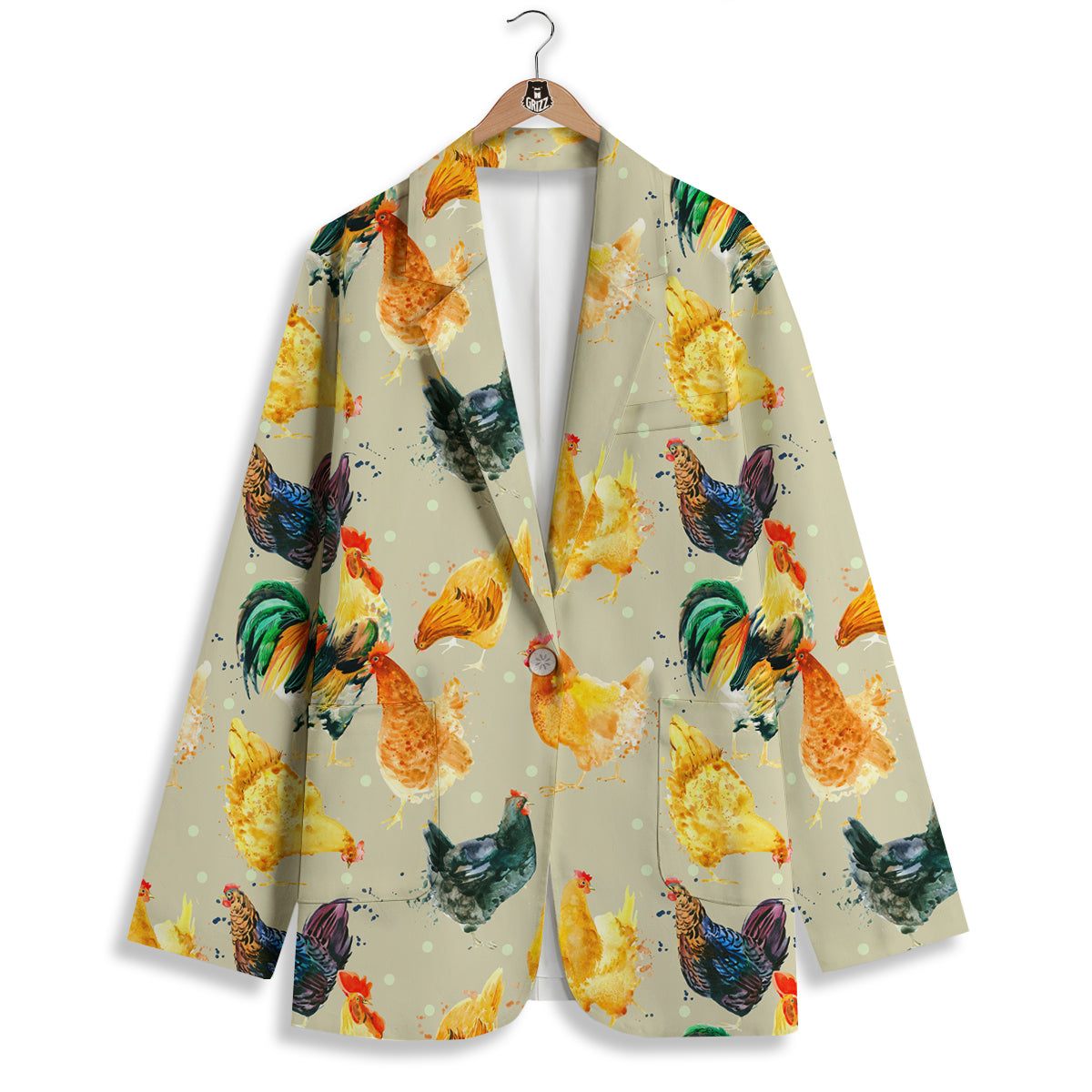 Rooster Watercolor Print Pattern Women's Blazer-grizzshop