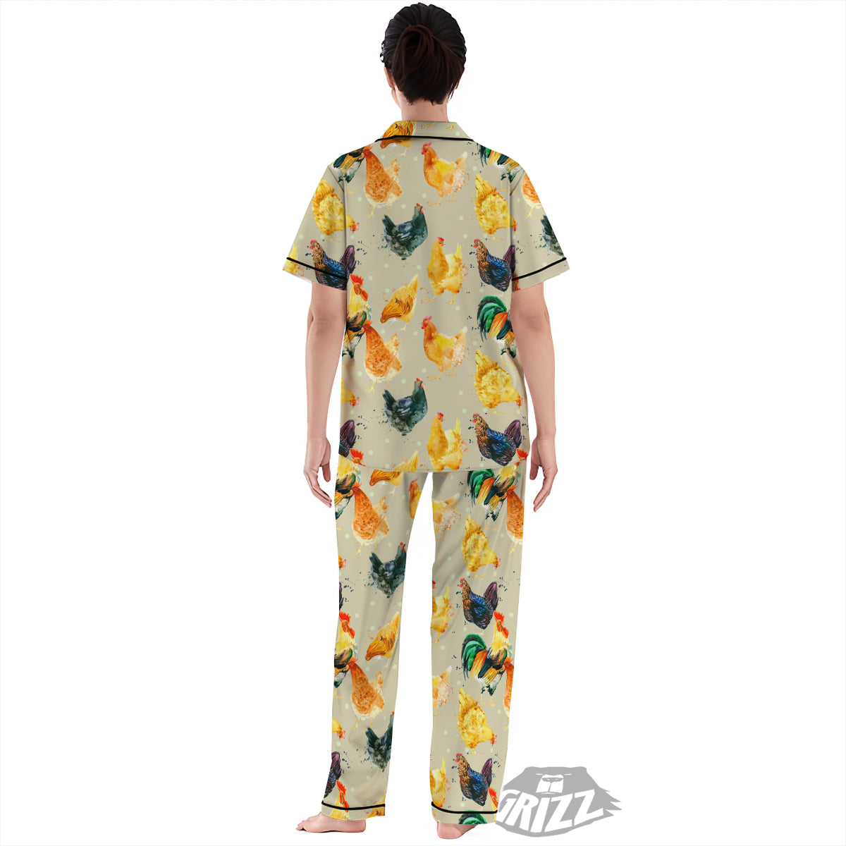 Rooster Watercolor Print Pattern Women's Pajamas Set-grizzshop