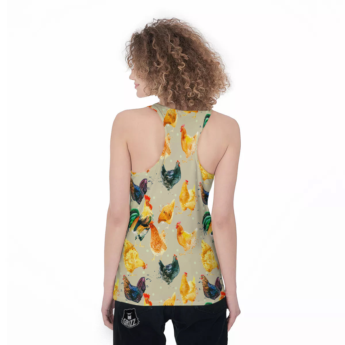 Rooster Watercolor Print Pattern Women's Racerback Tank Top-grizzshop