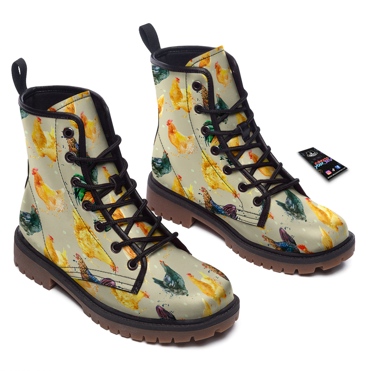 Rooster Watercolor Print Pattern Work Boots-grizzshop