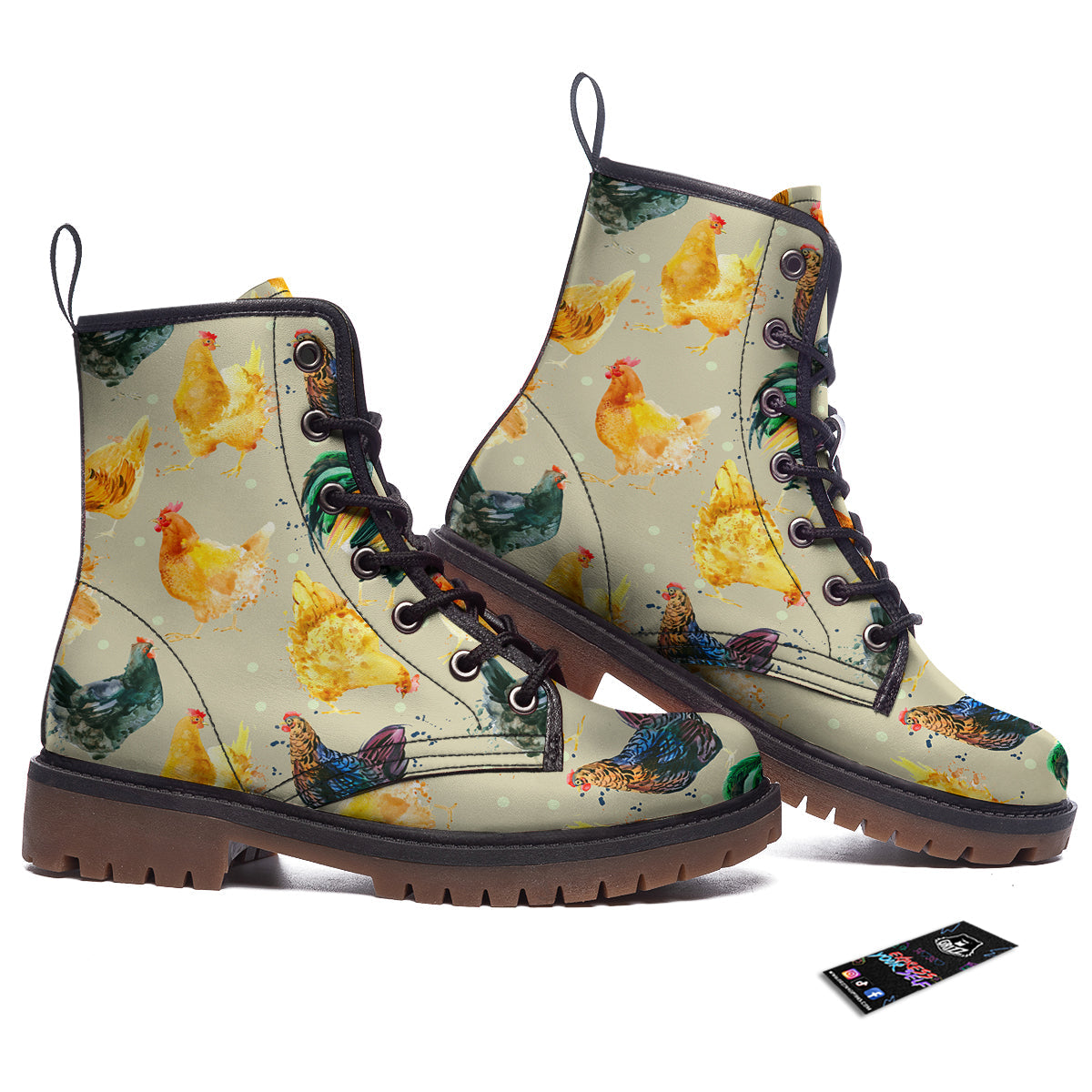 Rooster Watercolor Print Pattern Work Boots-grizzshop
