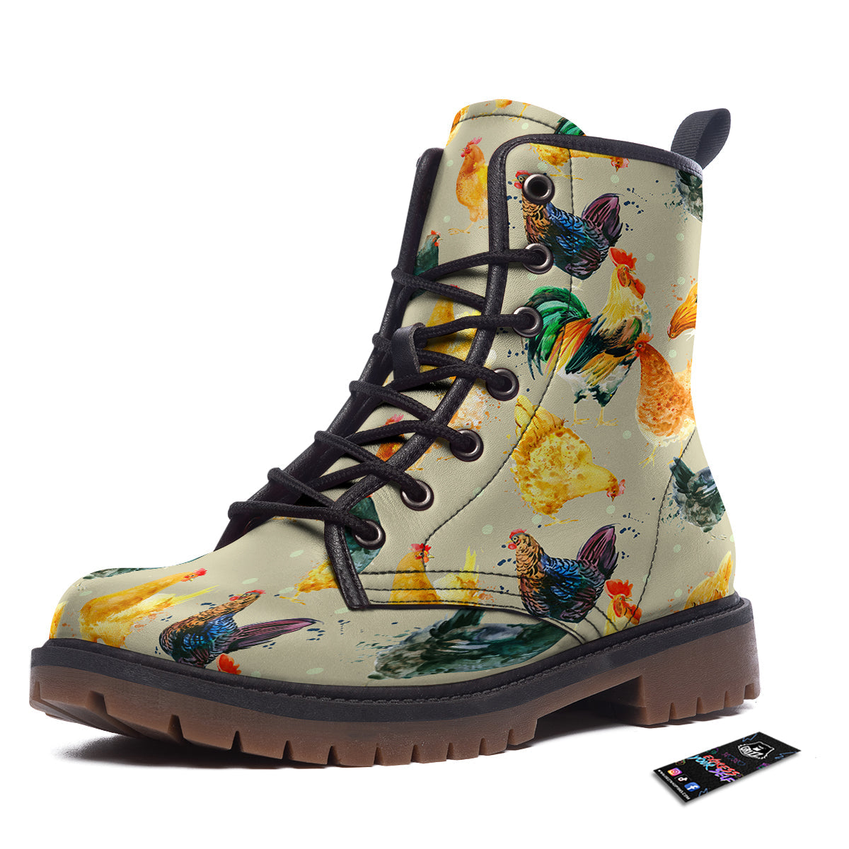 Rooster Watercolor Print Pattern Work Boots-grizzshop