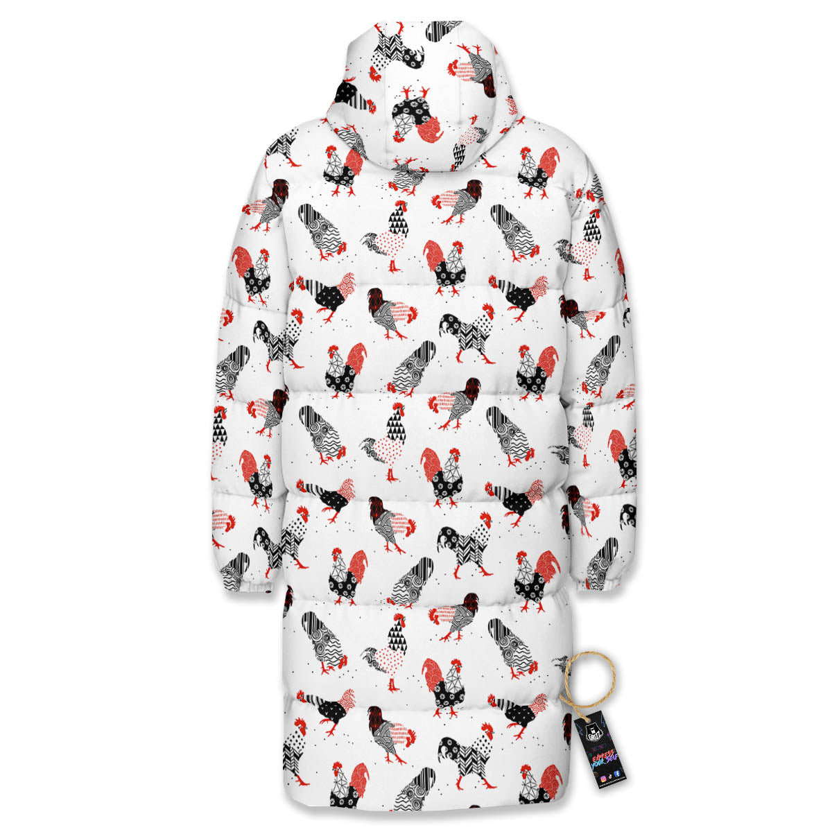 Rooster Chinese Print Pattern Long Down Jacket