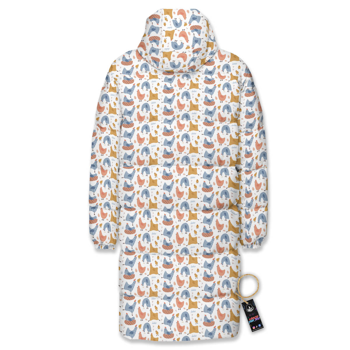 Rooster Colorful Print Pattern Long Down Jacket