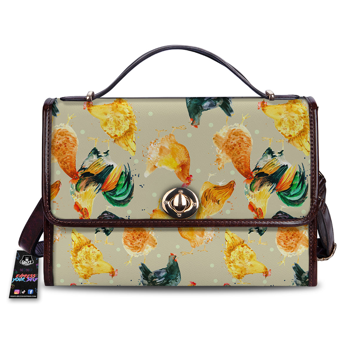 Rooster Watercolor Print Pattern Women's Satchel Bag