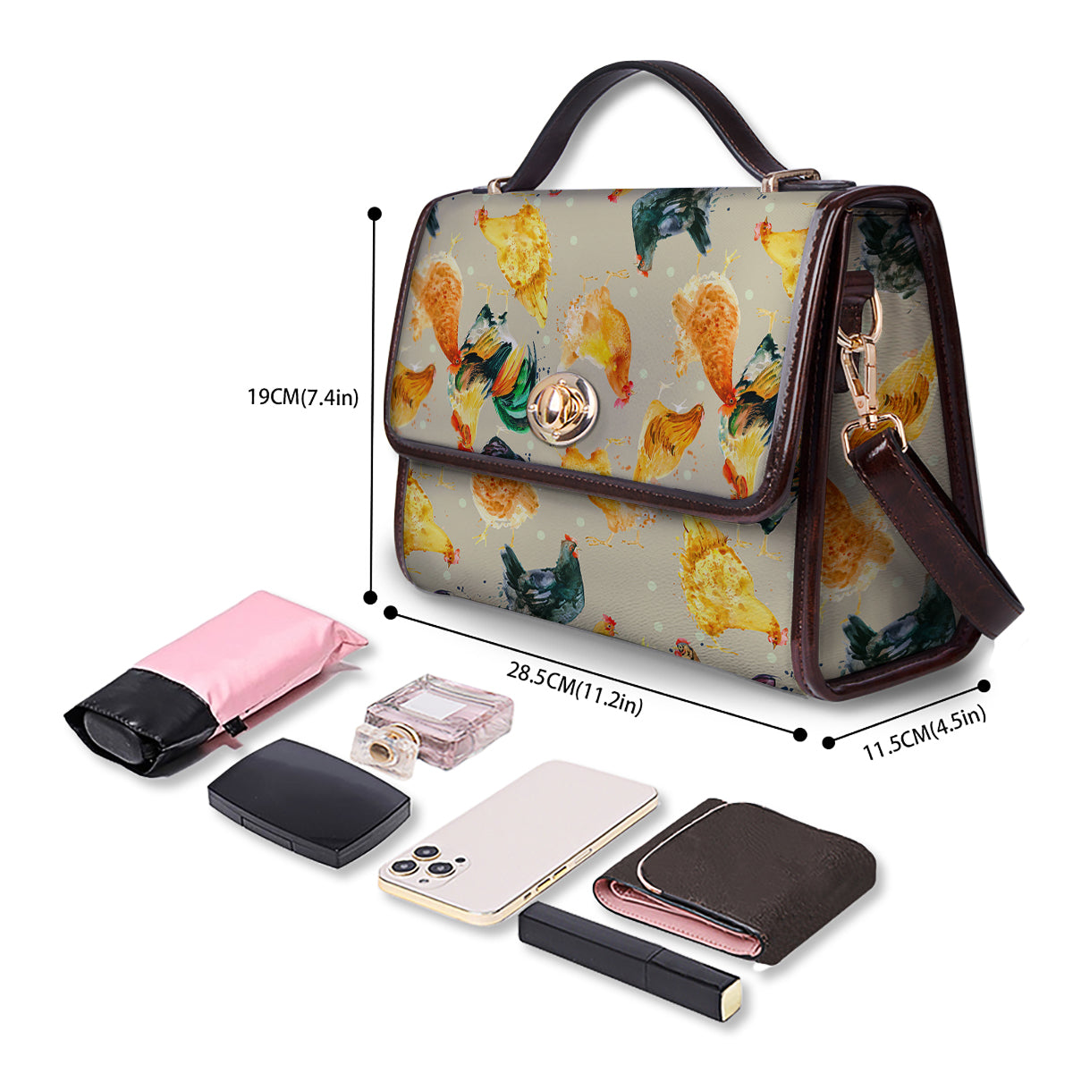 Rooster Watercolor Print Pattern Women's Satchel Bag