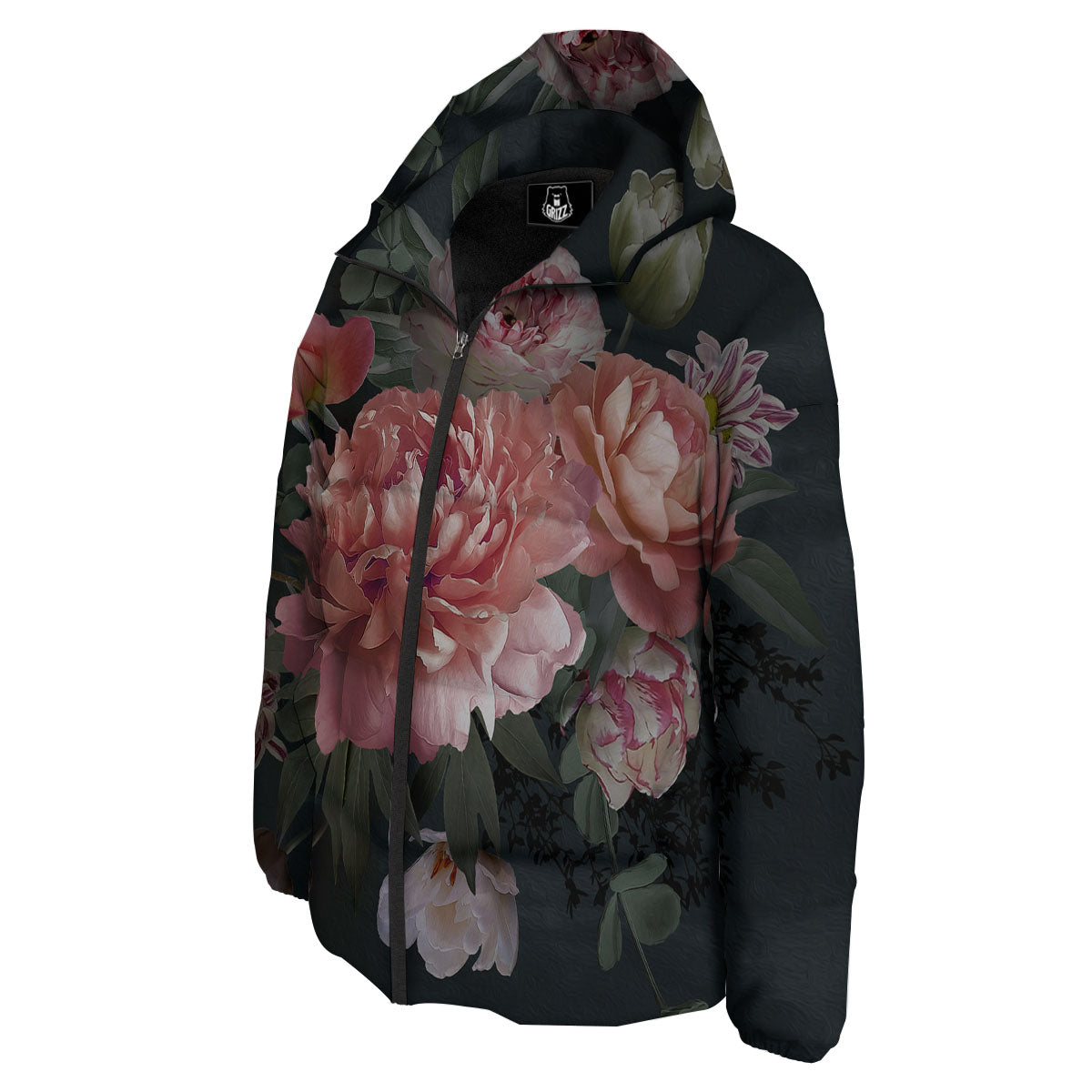 Rose And Peony Print Down Jacket-grizzshop