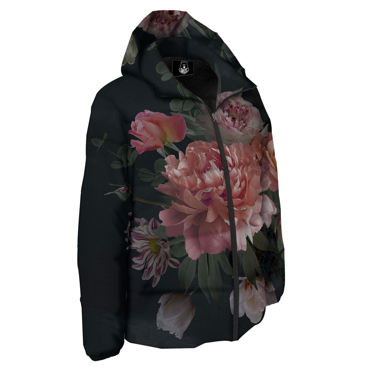 Rose And Peony Print Down Jacket-grizzshop