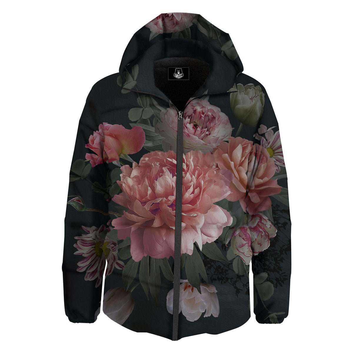 Rose And Peony Print Down Jacket-grizzshop