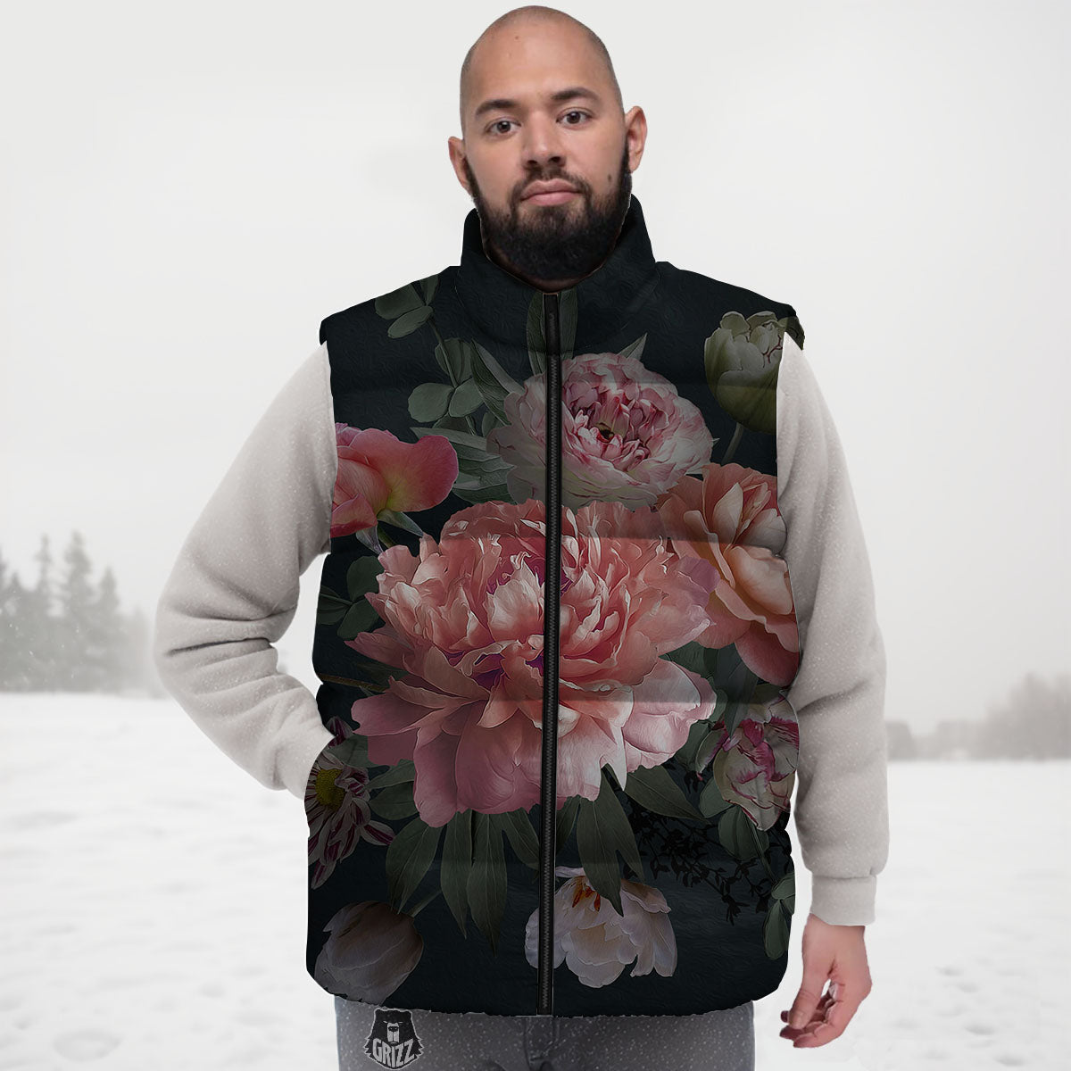 Rose And Peony Print Down Vest