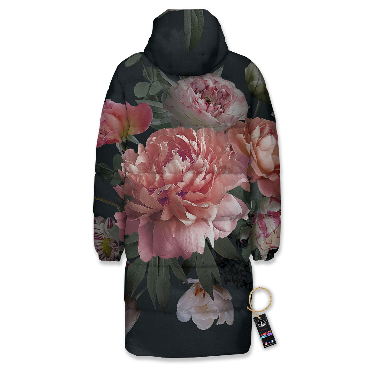 Rose And Peony Print Long Down Jacket-grizzshop