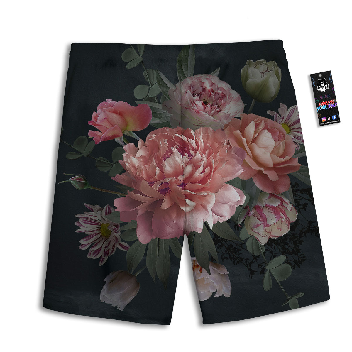 Rose And Peony Print Men's Athletic Shorts