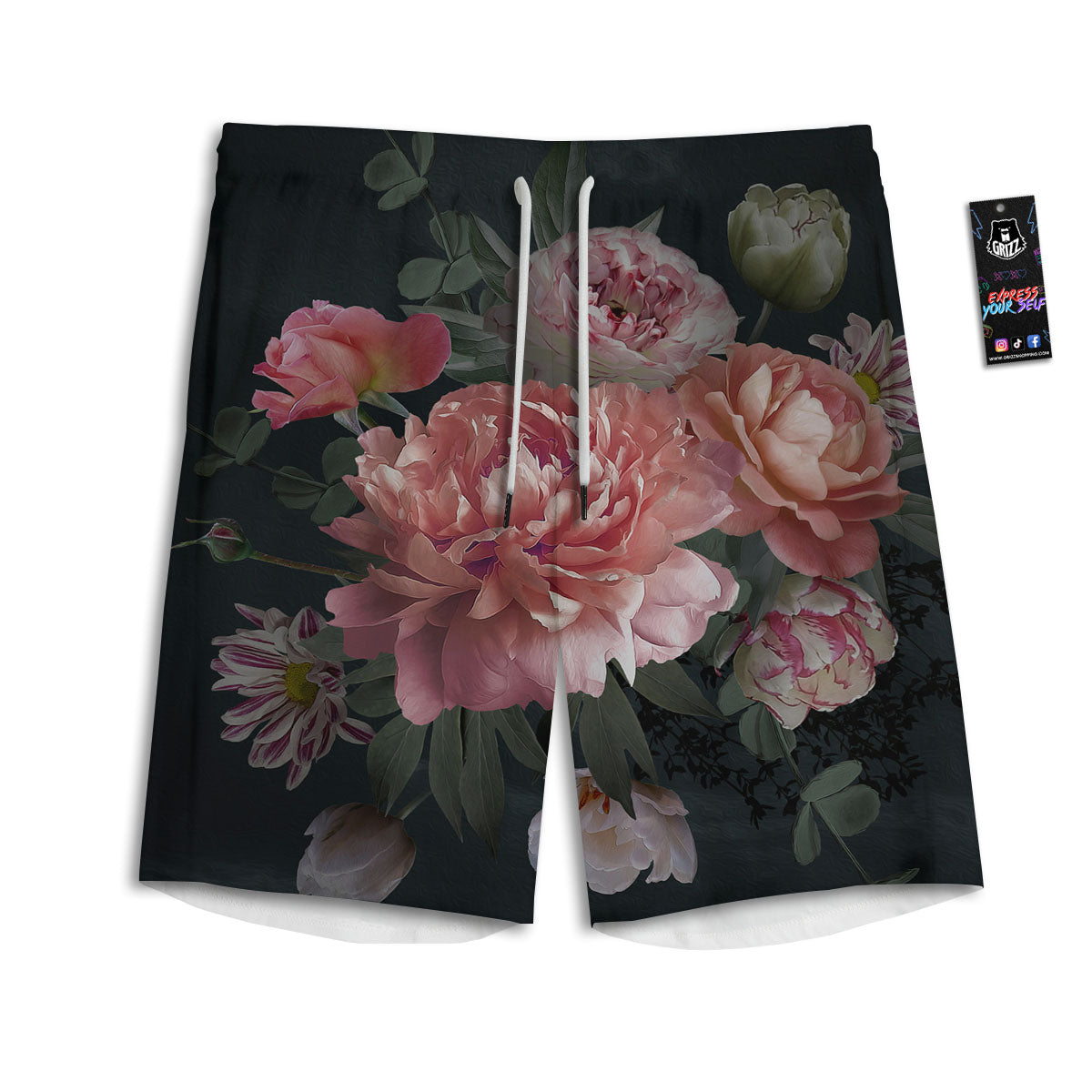 Rose And Peony Print Men's Athletic Shorts
