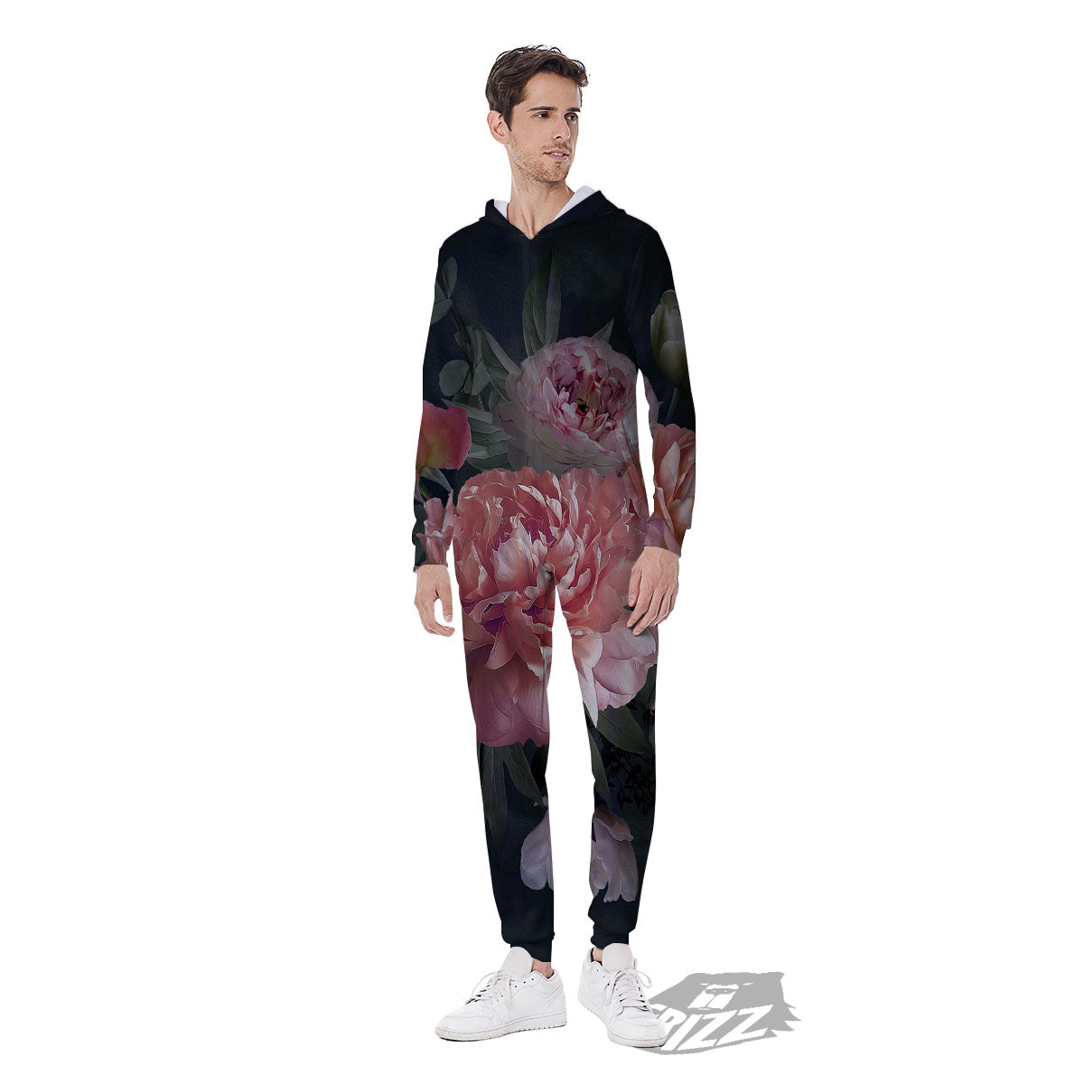 Rose And Peony Print Men's Jumpsuit-grizzshop