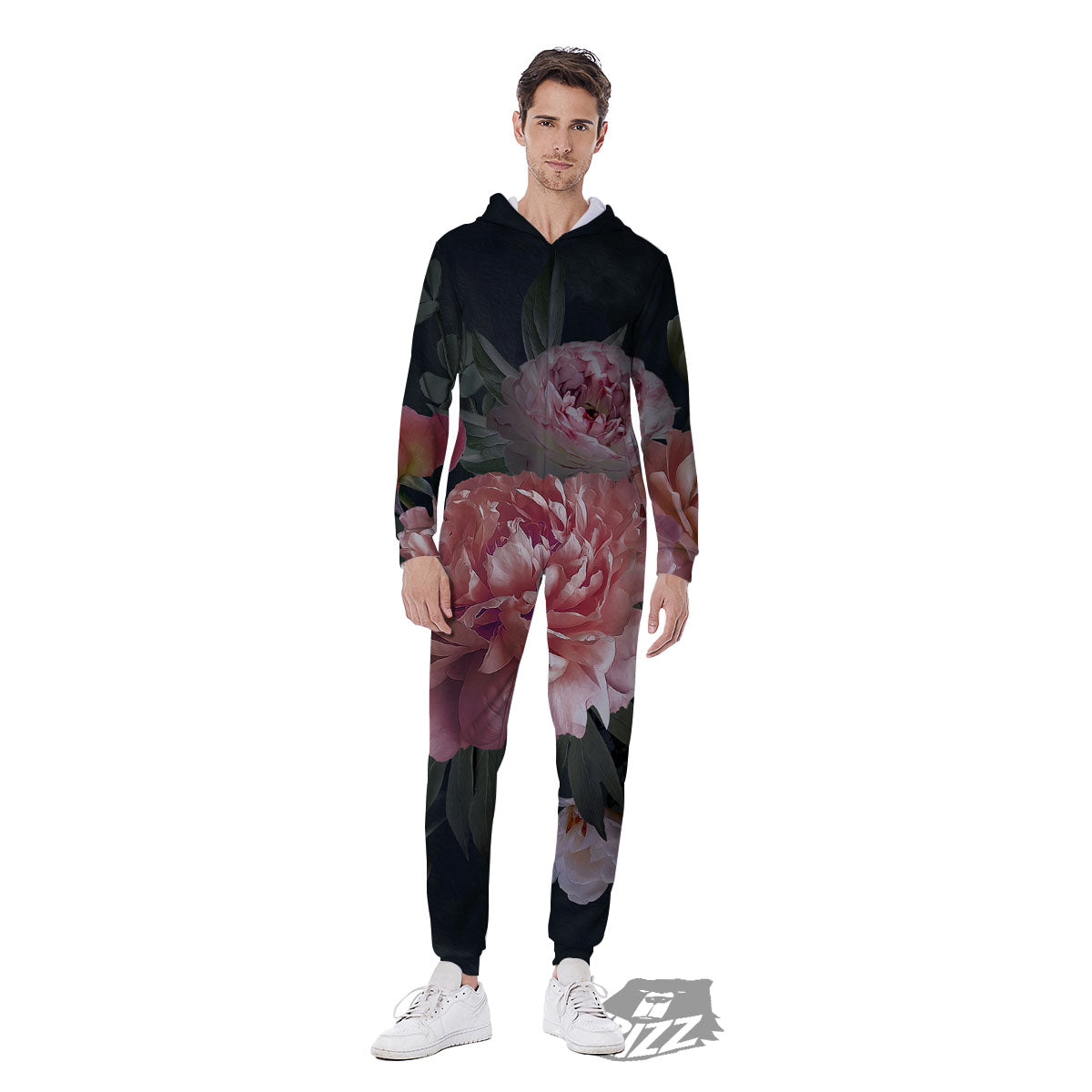 Rose And Peony Print Men's Jumpsuit-grizzshop