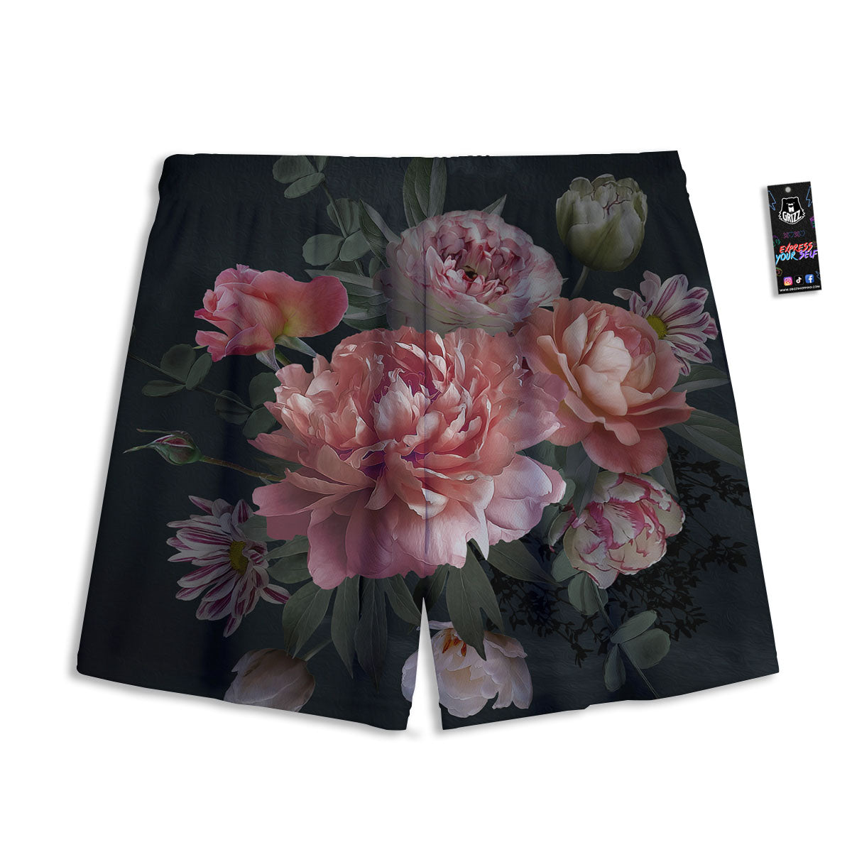 Rose And Peony Print Mesh Shorts