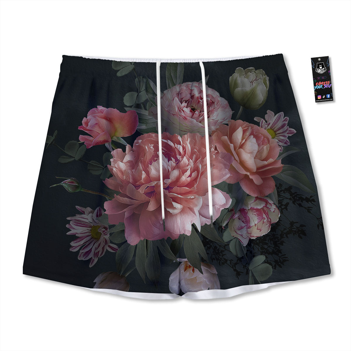 Rose And Peony Print Mesh Shorts