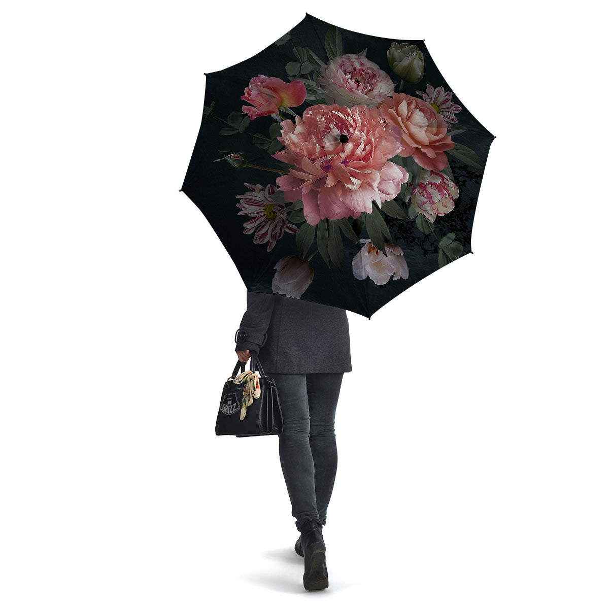 Rose And Peony Print Umbrella-grizzshop