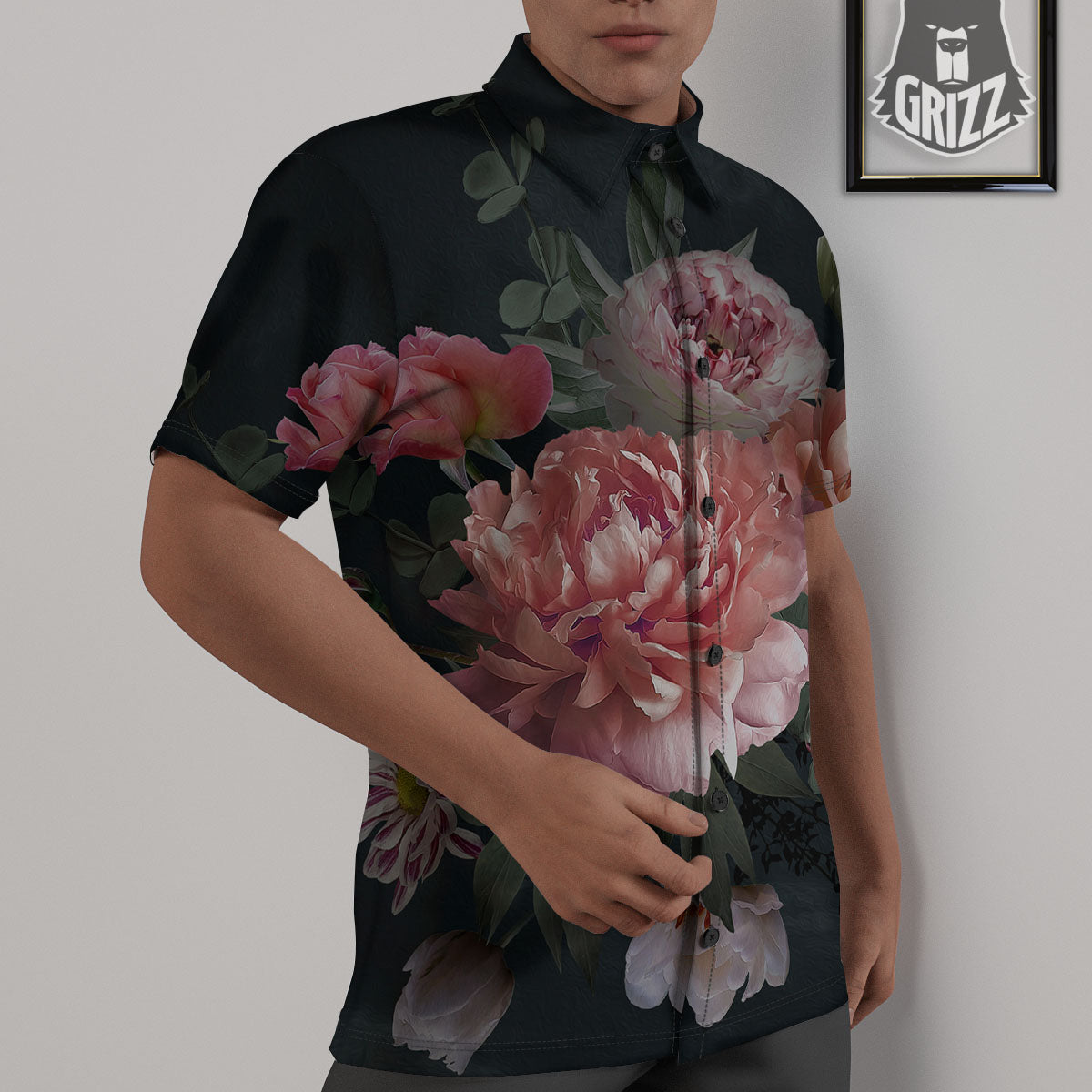 Rose And Peony Print Untucked Shirts-grizzshop