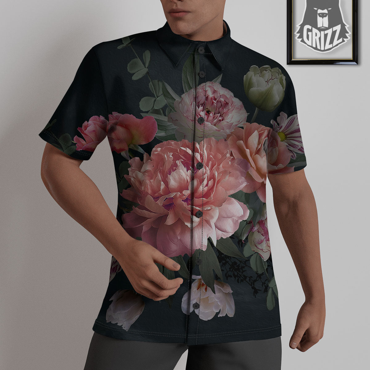 Rose And Peony Print Untucked Shirts-grizzshop