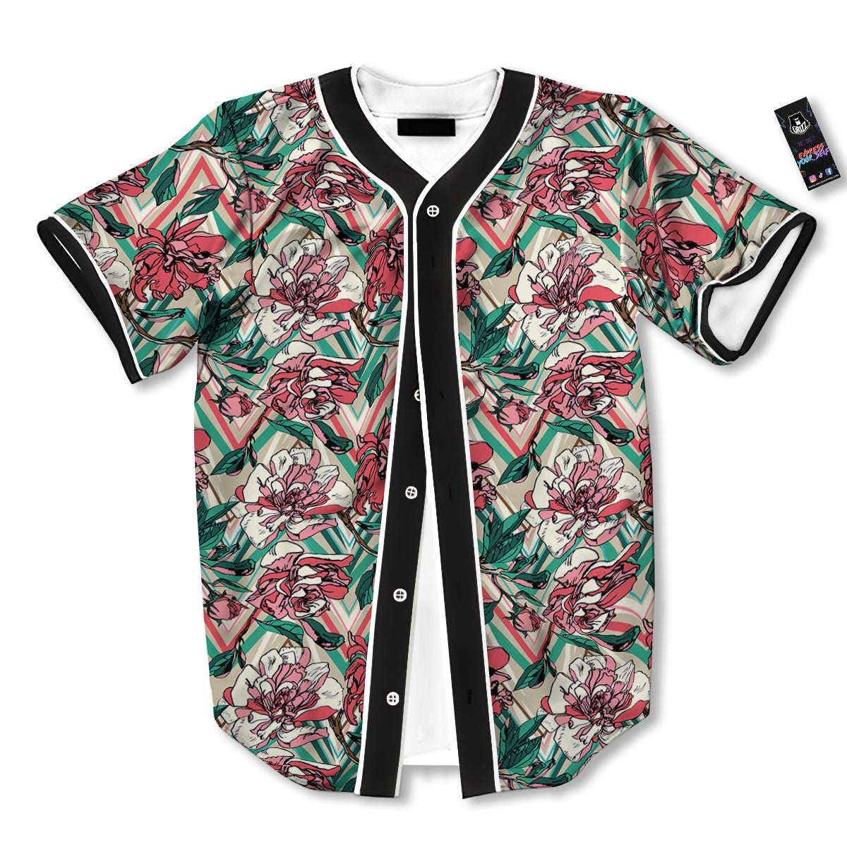 Rose And Zigzag Peony Print Pattern Baseball Jersey-grizzshop