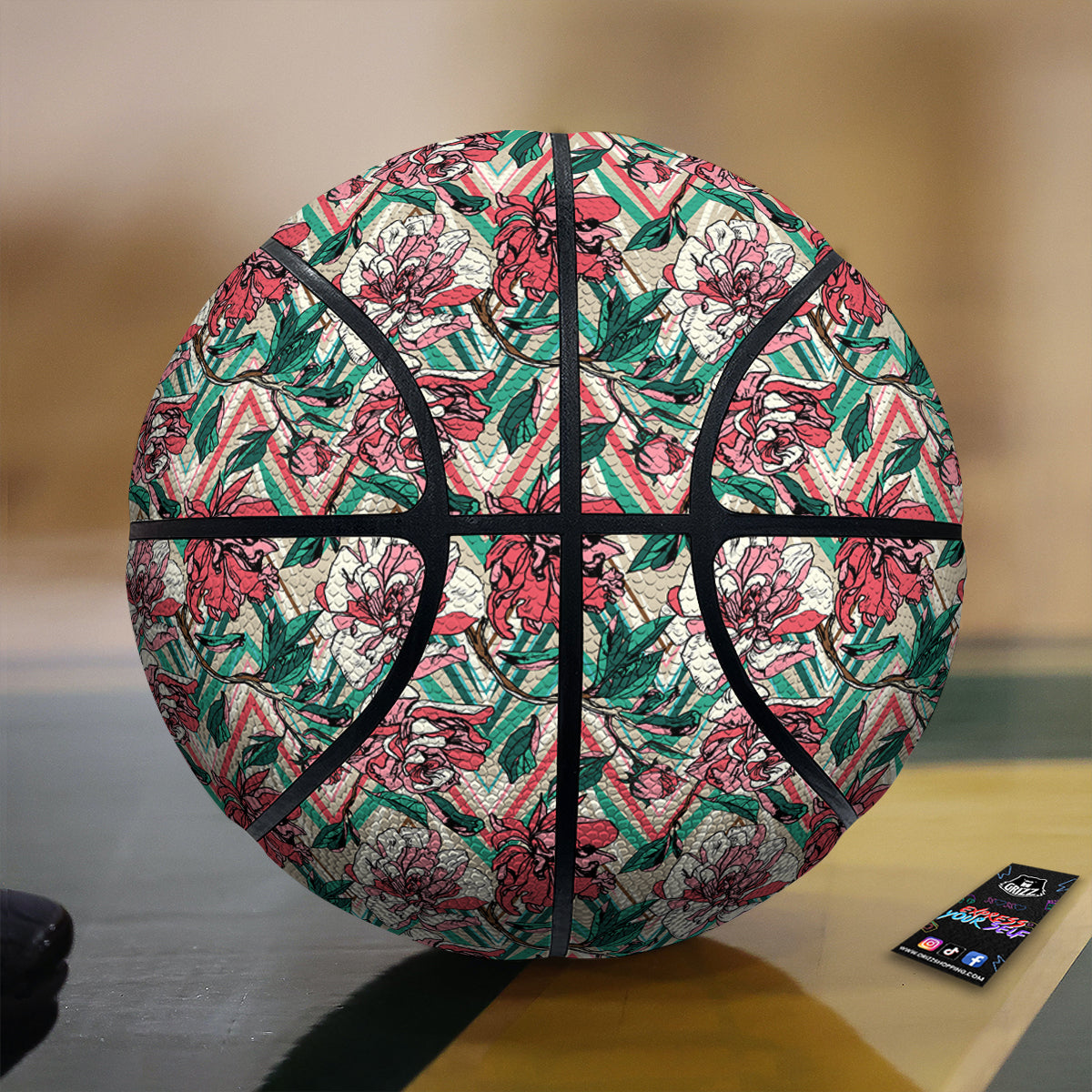 Rose And Zigzag Peony Print Pattern Basketball