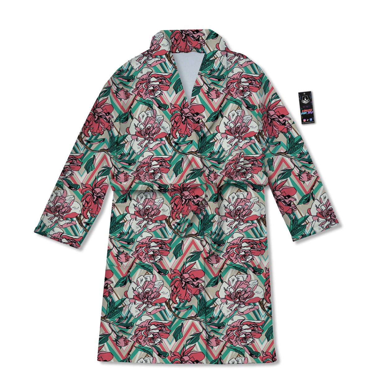 Rose And Zigzag Peony Print Pattern Bathrobe-grizzshop